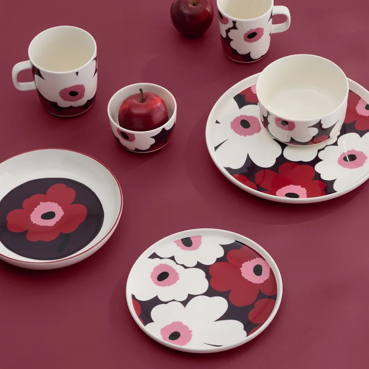 Marimekko - Unikko-collectie, wit / pruim / cranberry / roze