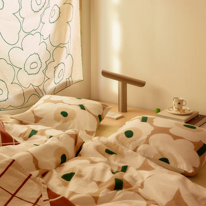 Marimekko - Pieni Unikko Kussensloop, 50 x 50 cm, zand, wit, hooi, smaragdgroen