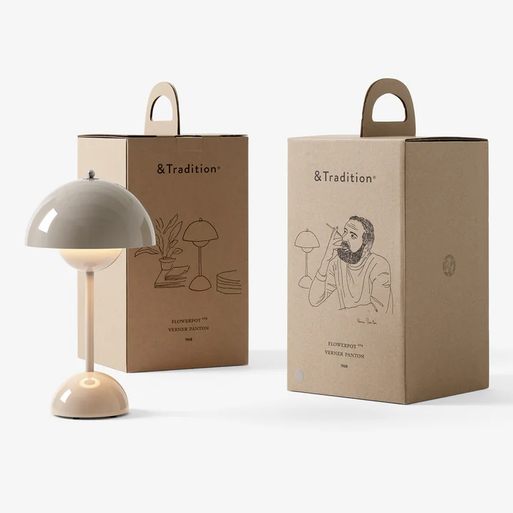 & Tradition - Flowerpot VP9-tafellamp op accu met magnetische oplaadkabel, glanzend, grijsbeige