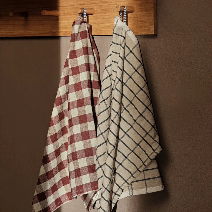Ferm Living - Hale theedoek, Cinnamon / Grey Green
