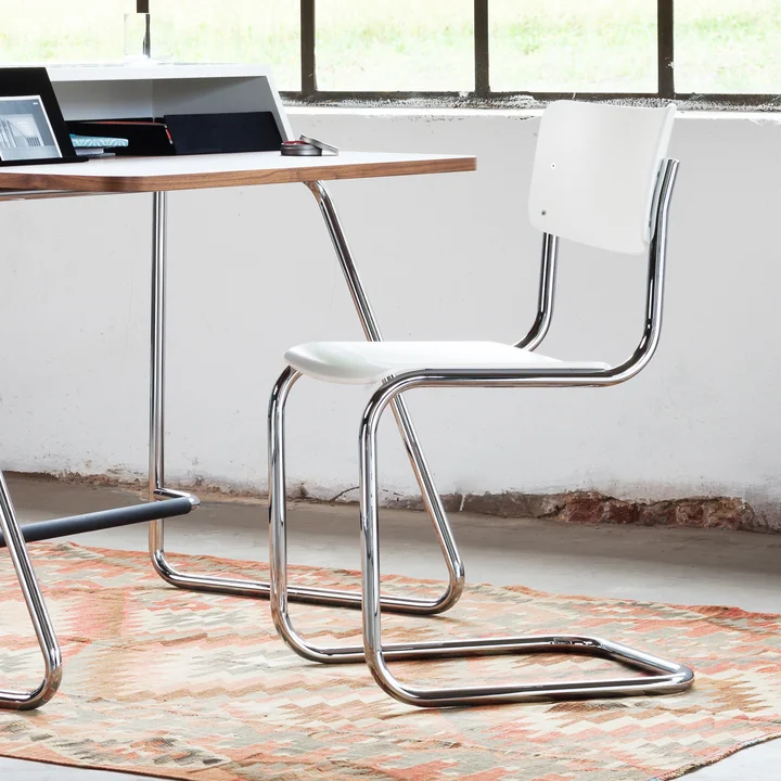 Thonet - S 43 zweefstoel, chroom / wit gelakt TP 200