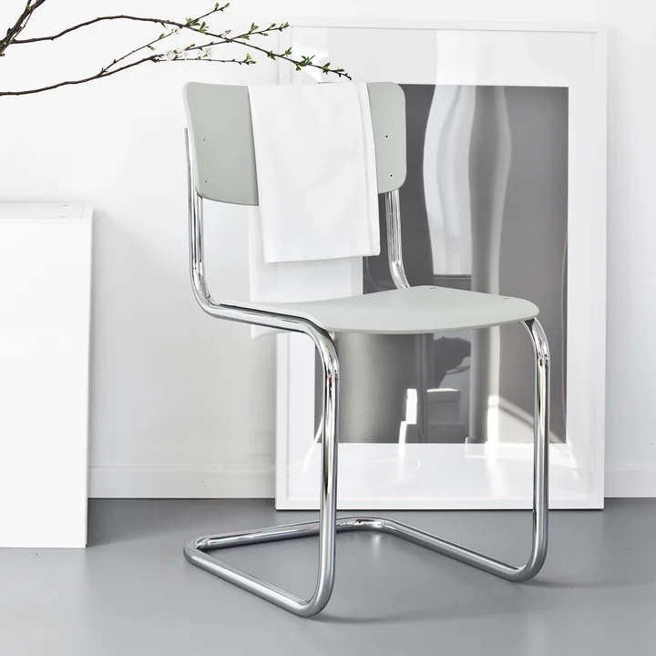 Thonet - S 43 zweefstoel, chroom / wit gelakt TP 200