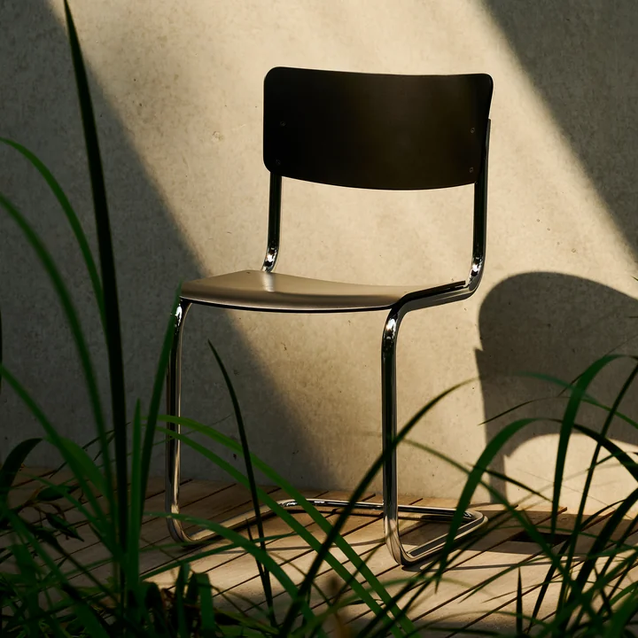 Thonet - S 43 -stoel, chroom / zwart (TP 29)