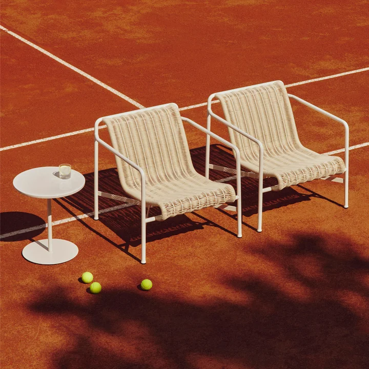 HAY - Pyro bijzettafel, Ø 45 cm, crèmewit / eierschaal en Palissade Cord Lounge Chair Low