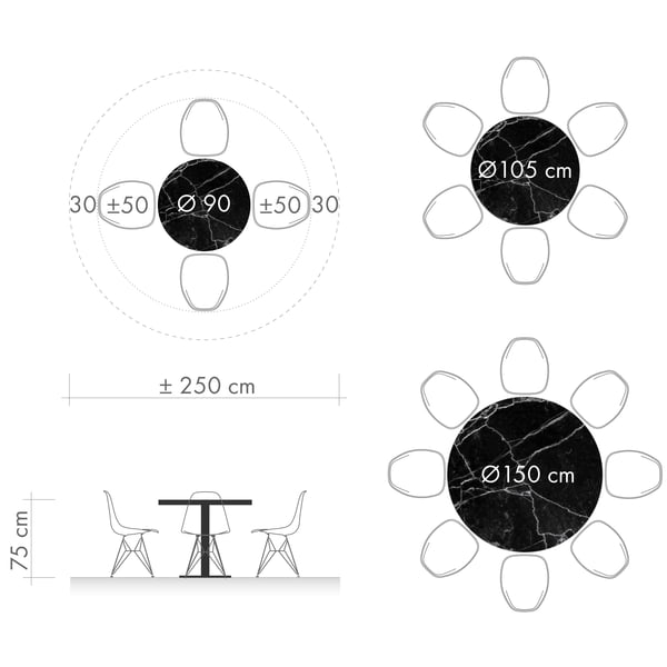 Eettafels grafisch 3 - ronde tafel diameter