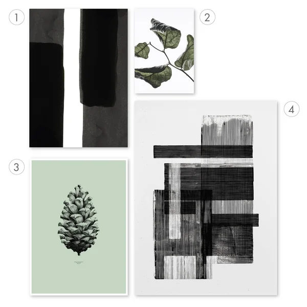 Poster in zwart en wit met groene accenten